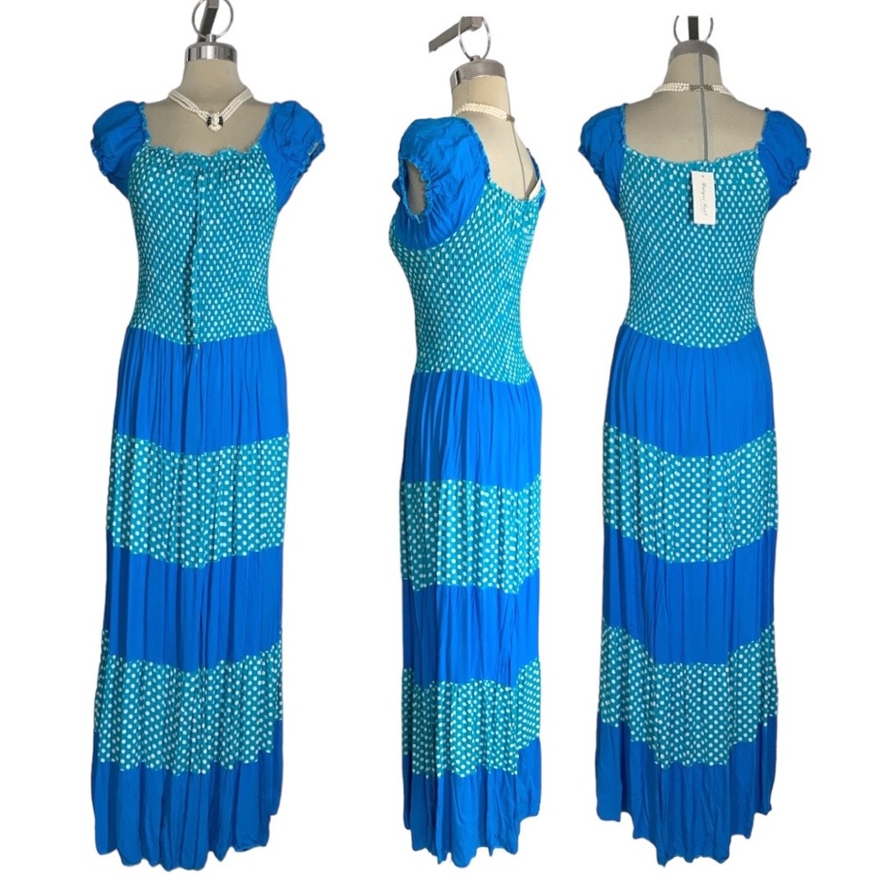 *NEW* UNIQUE INTL White and Blue Maxi Dress Size M